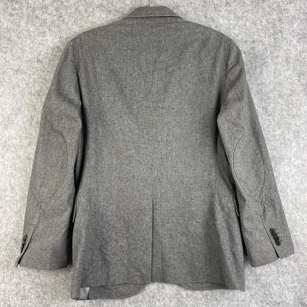 Banana‎ Republic Twill Blazer Mens 38R Gray Tailored Elbow Patch Italian Cotton